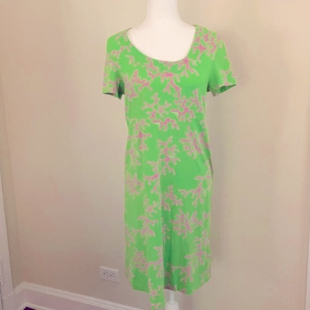 Lilly Pulitzer Green Dress with Pink Floral Print